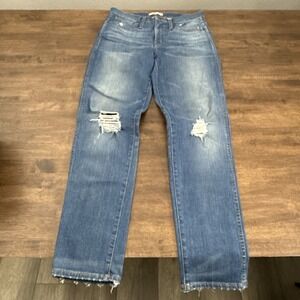 Madewell Distressed Straight Leg Jeans in Light Blue